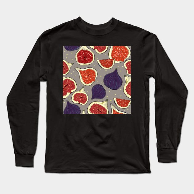 Common fig fruits pattern Long Sleeve T-Shirt by Avisnanna